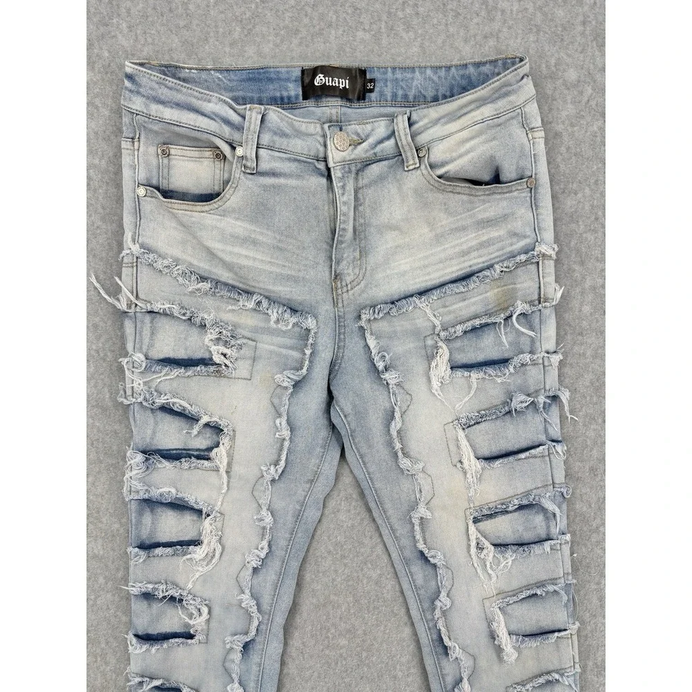 Guapi Stacked Flare Distressed Jeans Light Wash Men's Size 32